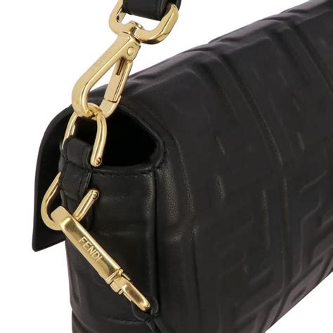 fendi black leather small crossbody baguette|Fendi chenille bag.